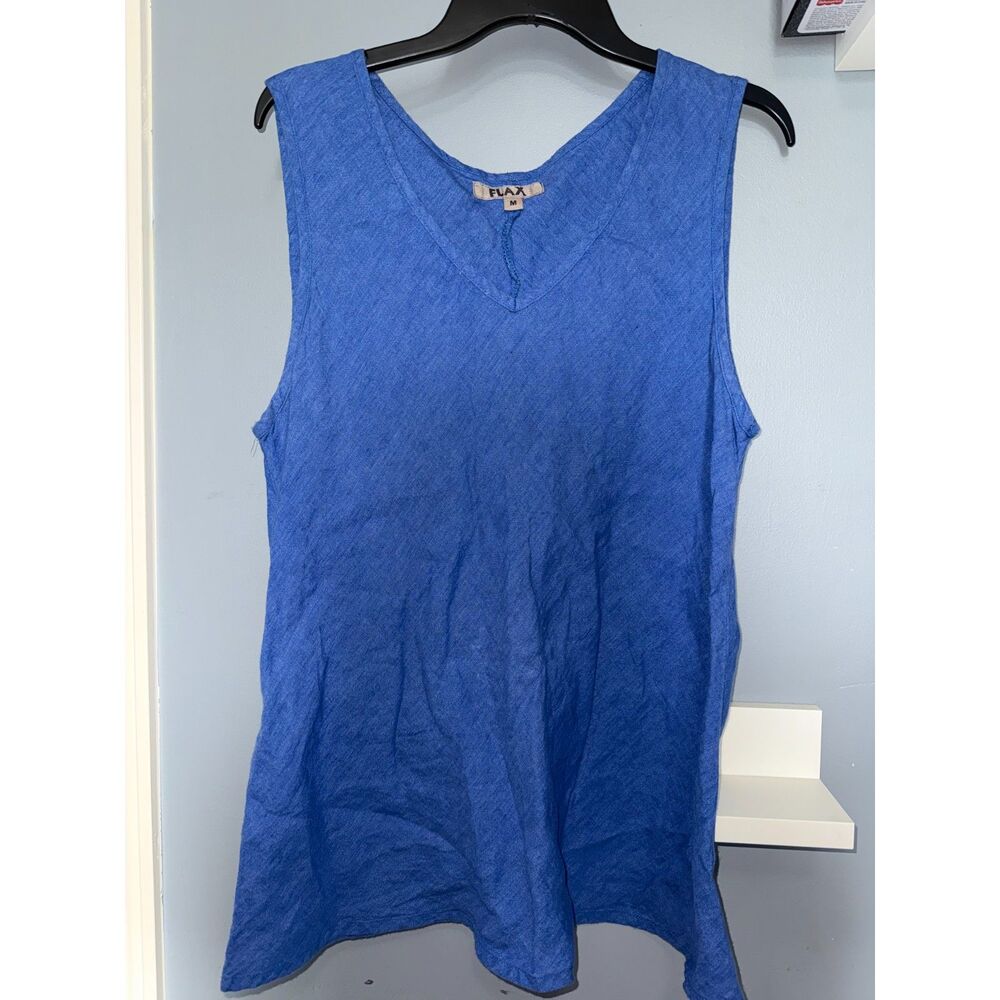 Flax Blue Long Line 100% Linen Tank Top | Size Medium | Quiet Luxury, Casual